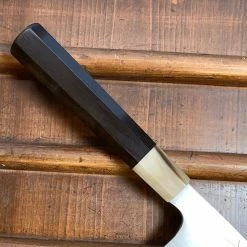 Hitohira Togashi 240mm Kiritsuke Gyuto Kasumi Stainless Clad Shirogami 1 Ebony Handle BLONDE Ferrule