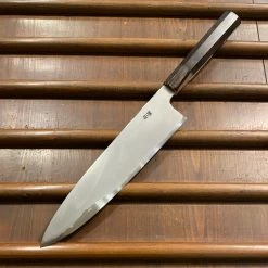 Hitohira Togashi 240mm Gyuto Kasumi Stainless Clad Shirogami 1 Ebony Handle