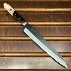H&K Nigara Hamono 255mm Kiritsuke Sujihiki SG2 Kurouchi Tsuchime Stabilized Maple Burl Western Handle