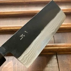 Hitohira HS 165mm Nakiri Shirogami #2 Damascus Kurouchi Rosewood