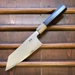 Hitohira Togashi 180mm Bunka Kasumi Stainless Clad Shirogami 1 Ebony Handle