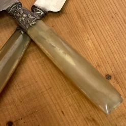 Bernal Cutlery Au Kabile Table Knives Art Nouveau Carbon Steel & Horn France Set Of 4