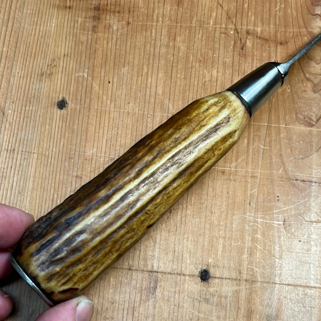 Vintage American Nogent Style 9.75" Slicer Forged Carbon Steel Antler Re-Handle