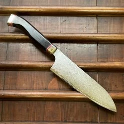 Hitohira Imojiya TH 180mm Santoku VG10 Damascus Fusion Ebony Handle The Vault