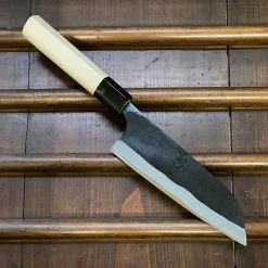Nakajo Kaji-bei 165mm Santoku Iron Clad Shirogami 2 Kurouchi Buffalo Horn