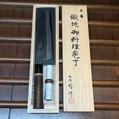 Robert Herder - Windmühlenmesser Tsukasa Hinoura 180mm Nakiri Shirogami Warikomi Unryu Suminagashi Burnt Chestnut Horn