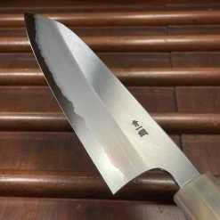 Hitohira Togashi 180mm Santoku Migaki Stainless Clad Aogami 1 Taihei Makassar Ebony Handle