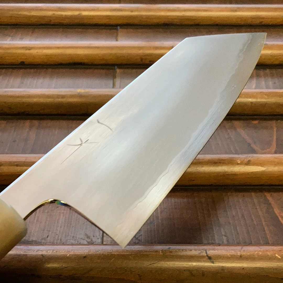 Hitohira Togashi 180mm Bunka Kasumi Stainless Clad Shirogami 1 Ebony Handle