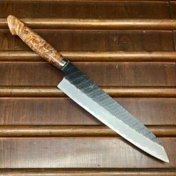 H&K Nigara Hamono 240mm Gyuto SG2 Kurouchi Tsuchime Stabilized Maple Burl Western Handle