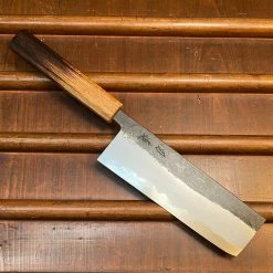 Fukui Hado Sumi 165mm Nakiri Shirogami #2 Kurouchi Finish - Burnt Oak