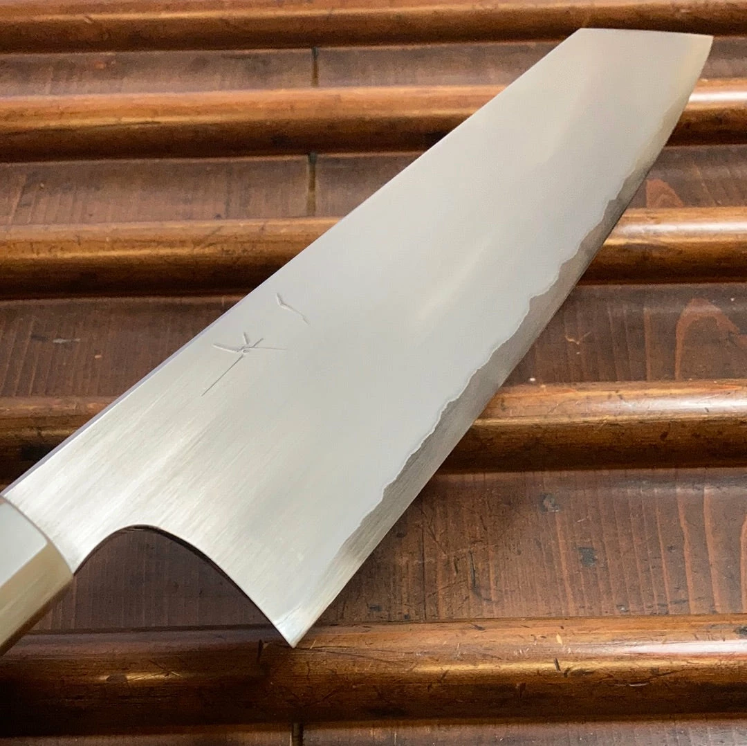 Hitohira Togashi 240mm Kiritsuke Gyuto Kasumi Stainless Clad Shirogami 1 Ebony Handle BLONDE Ferrule