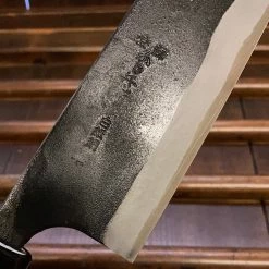 Nakajo Kaji-bei 165mm Santoku Iron Clad Shirogami 2 Kurouchi Buffalo Horn