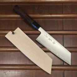 Sakai Kikumori Yugiri 180mm Kiritsuke Santoku Stainless Clad Aogami 1 Ebony W/ Saya