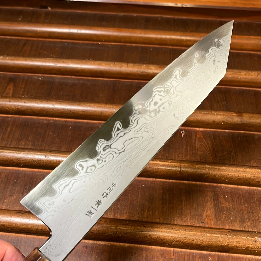 H&K Nakagawa 225mm Kiritsuke Gyuto Aogami 1 Damascus Ebony Blond