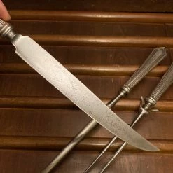 Bernal Cutlery Unmarked 3pc Carving Set Carbon Steel Sterling Handles USA 1890’s-1920’s?