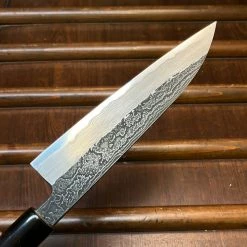 Robert Herder - Windmühlenmesser Tsukasa Hinoura 150mm Petty Shirogami Warikomi Kitaeji Suminagashi Burnt Chestnut Horn