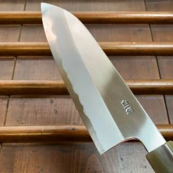 Hitohira Togashi 180mm Santoku Stainless Clad Shirogami 1 Ziricote Blonde Handle