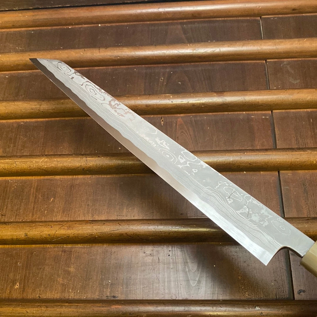 Hitohira Tanaka Manzo 300mm LEFTY Kiritsuke Yanagi Aogami 1 Damascus Ebony W/ Saya