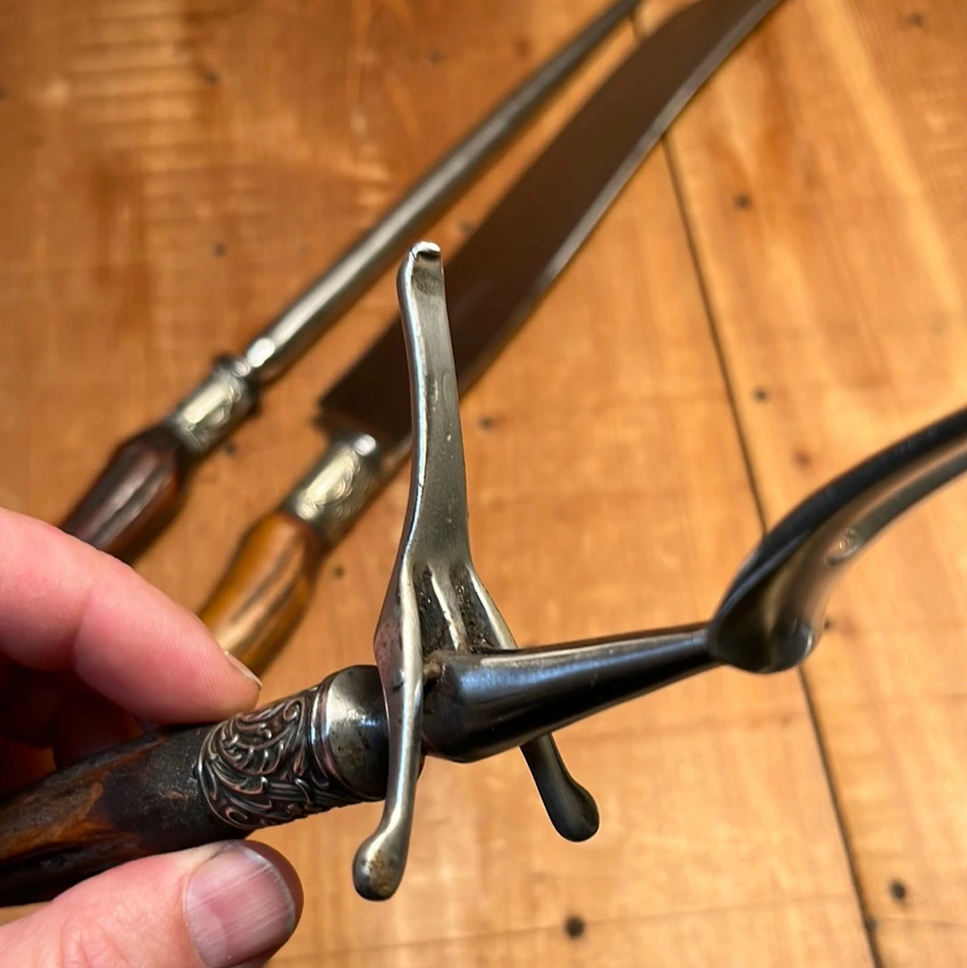 Vintage George Cowen 3 Pc Carving Set Carbon Steel Sheffield Stag Tip ~1890's-1910ish? Used Vintage