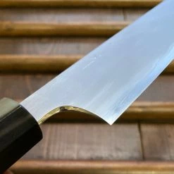 Hitohira Togashi 270mm Sujihiki Kasumi Stainless Clad Shirogami 1 Ebony Handle Blonde Horn
