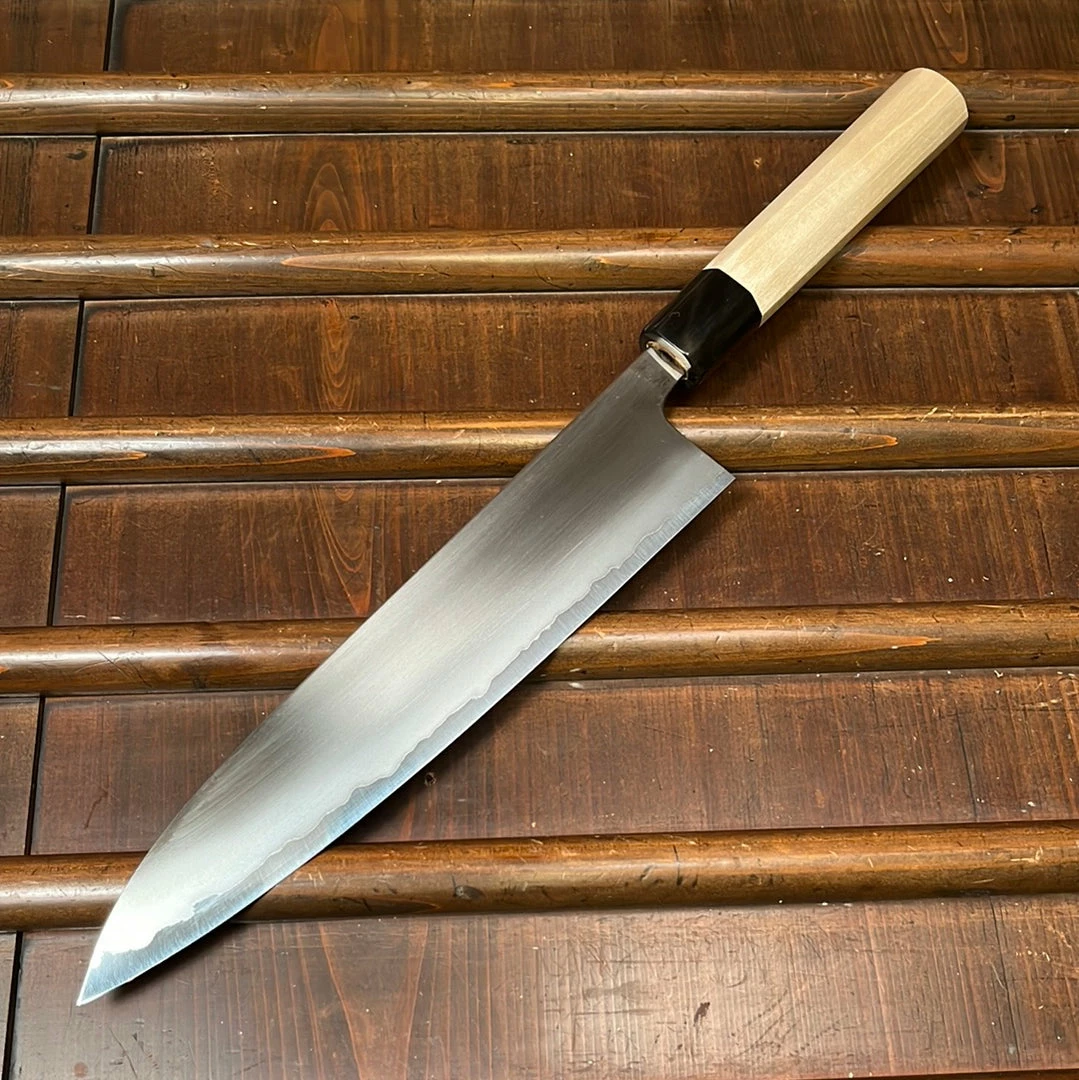 Wakui 240mm Gyuto Stainless Clad Shirogami 2 Migaki Warikomi Ho Octagonal