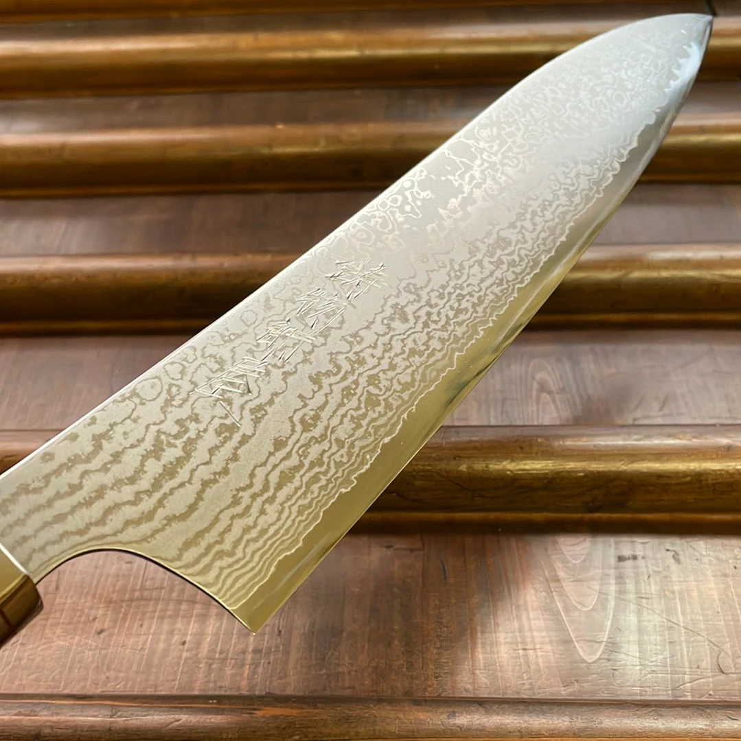Hitohira Imojiya TH 210mm Gyuto VG10 Damascus Fusion Ebony Handle
