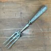 Vintage French Carving 3 Tined Fork Carbon Steel Silver Handle