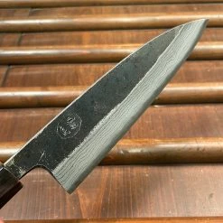 H&K Kumokage 150mm Petty Aogami 2 Kurouchi Carbon Damascus Teak Horn