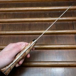 H&K Nigara Hamono 210mm Kiritsuke Gyuto SG2 Kurouchi Tsuchime Stabilized Maple Burl Western Handle