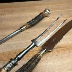 Bernal Cutlery SL&S Sheffield Ltd Cutlers Carving Set Carbon Steel & Stag ~1900-1920