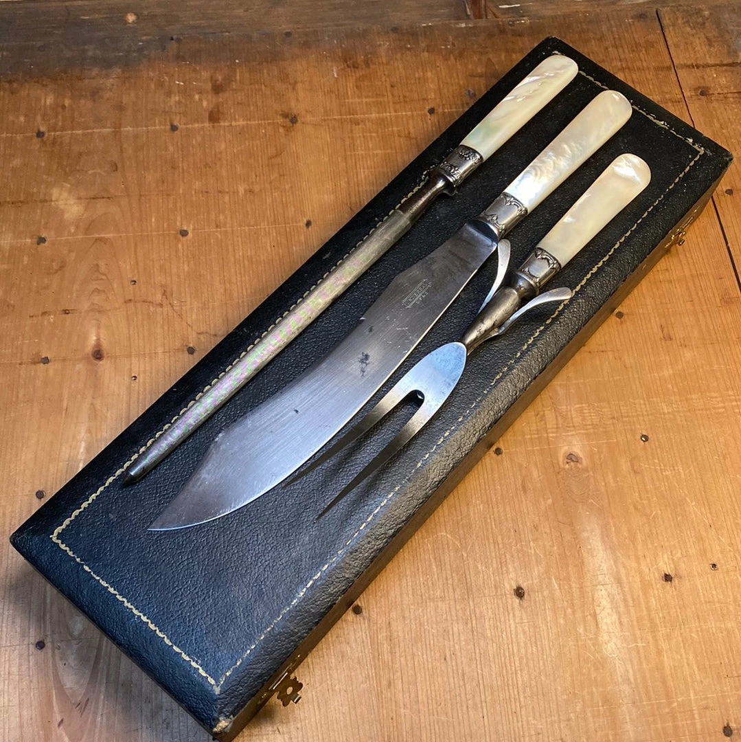 Bernal Cutlery Table | Steak LF&C Universal Carving Set Carbon Steel & Mother Of Pearl In Box Early 20th C 1909-