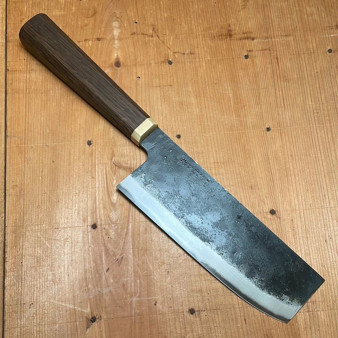 Blenheim Forge 165mm Nakiri Stainless Clad Aogami Super Fumed Oak & Brass