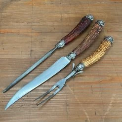 Vintage Used Vintage Landers Frary & Clark Aetna Works Carving Set Carbon Steel Sterling Stag ~1880's-1910's