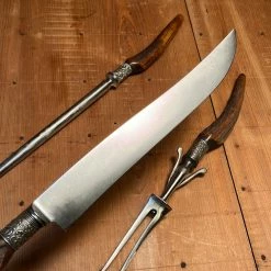 Vintage George Cowen 3 Pc Carving Set Carbon Steel Sheffield Stag Tip ~1890's-1910ish? Used Vintage