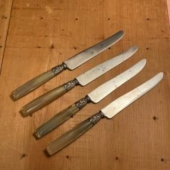 Bernal Cutlery Au Kabile Table Knives Art Nouveau Carbon Steel & Horn France Set Of 4