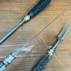 Bernal Cutlery Geo Wostenholm & Sons Carving Set Carbon Steel Sterling Stag Sheffield 1891-1920's? Used Vintage