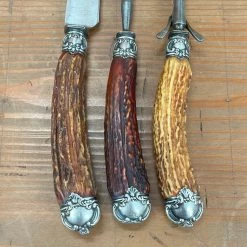 Vintage Used Vintage Landers Frary & Clark Aetna Works Carving Set Carbon Steel Sterling Stag ~1880's-1910's