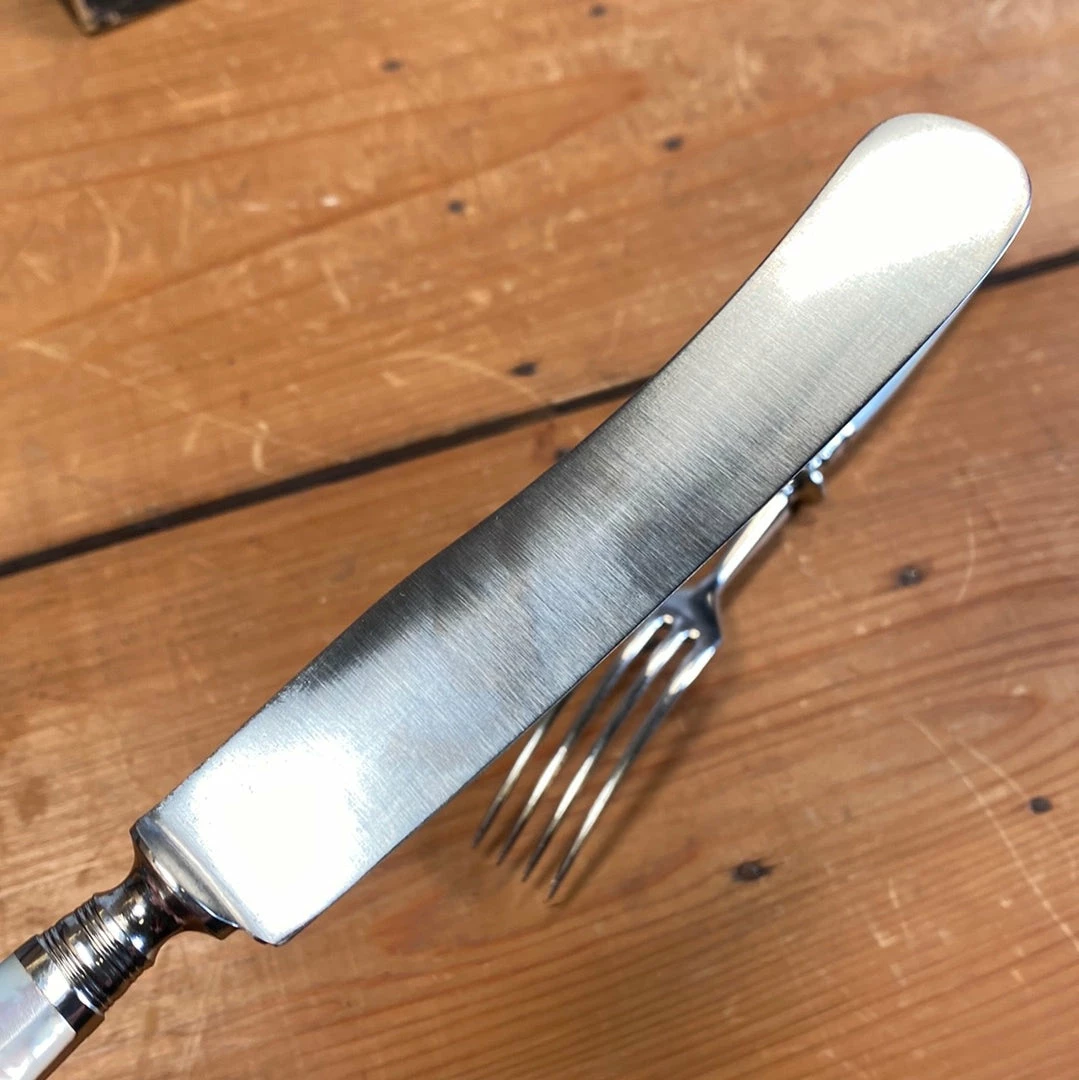 Bernal Cutlery Fein Stahl Buckels Table Knife & Fork Hand Ground Mother Of Pearl 1900-1920's? The Vault