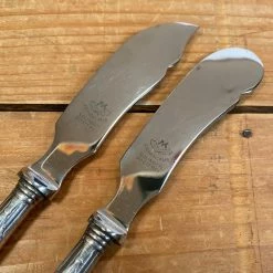 Bernal Cutlery The Vault Eichenlaub Butter And Cheese Serving Knives Stainless & Silverplate ~1950's?