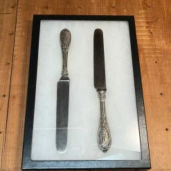 Vintage Antique French Table Knives Paris Silver Handles In Shadow Box 19th C