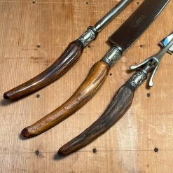 Vintage George Cowen 3 Pc Carving Set Carbon Steel Sheffield Stag Tip ~1890's-1910ish? Used Vintage