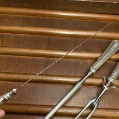 Bernal Cutlery Unmarked 3pc Carving Set Carbon Steel Sterling Handles USA 1890’s-1920’s?