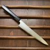 Hitohira Togashi 240mm Sujihiki Kasumi Stainless Clad Shirogami 1 Ebony Handle Horn
