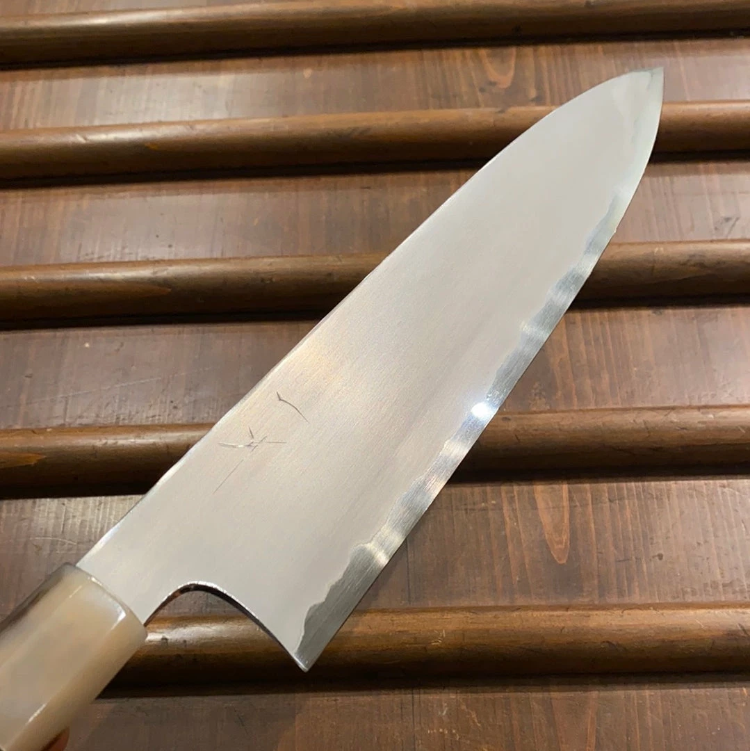 Hitohira Togashi 240mm Gyuto Kasumi Stainless Clad Shirogami 1 Ebony Handle