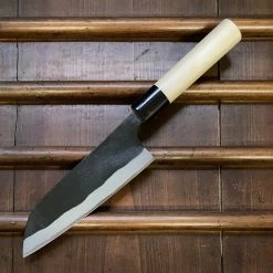 Nakajo Kaji-bei 165mm Santoku Iron Clad Shirogami 2 Kurouchi Buffalo Horn