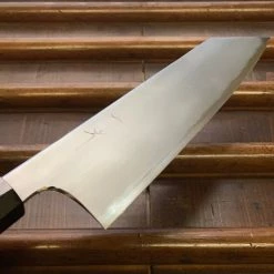 Hitohira Togashi 210mm Kiritsuke Gyuto Kasumi Stainless Clad Shirogami 1 Ebony Handle BLACK Ferrule