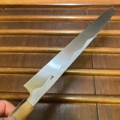 Hitohira Tanaka Manzo 300mm Kiritsuke Yanagi Aogami 1 Damascus Ebony W/ Saya