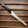 Hitohira Togashi 240mm Sujihiki Kasumi Stainless Clad Shirogami 1 Ebony Handle Black Horn