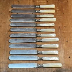 Vintage Table | Steak Landers Frary & Clark Set Of 12 Luncheon Knives Silverplate Carbon MOP In Box