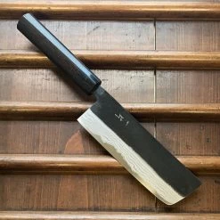 Hitohira HS 165mm Nakiri Shirogami #2 Damascus Kurouchi Rosewood